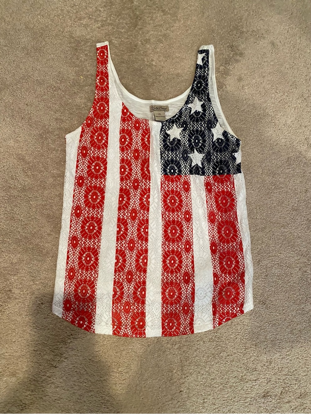 Lucky Brand Red, White & Blue Lace American Flag Tank Top